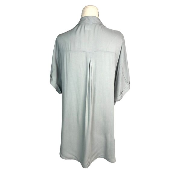 By Together Button-Up Top Womens Size Medium Light Blue Rolled Hem Lightweight - Picture 8 of 14